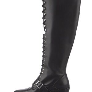 All Saints Black Over the Knee Boots with Lace-Up Design